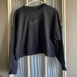 Nike Women's Black Cropped Crew Sweatshirt with Textured Swoosh Logo